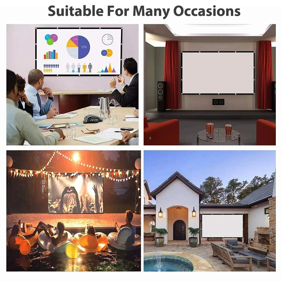 Projection screen high brightness portable anti-light projector curtain metal reflective cloth fabric black border eyelets