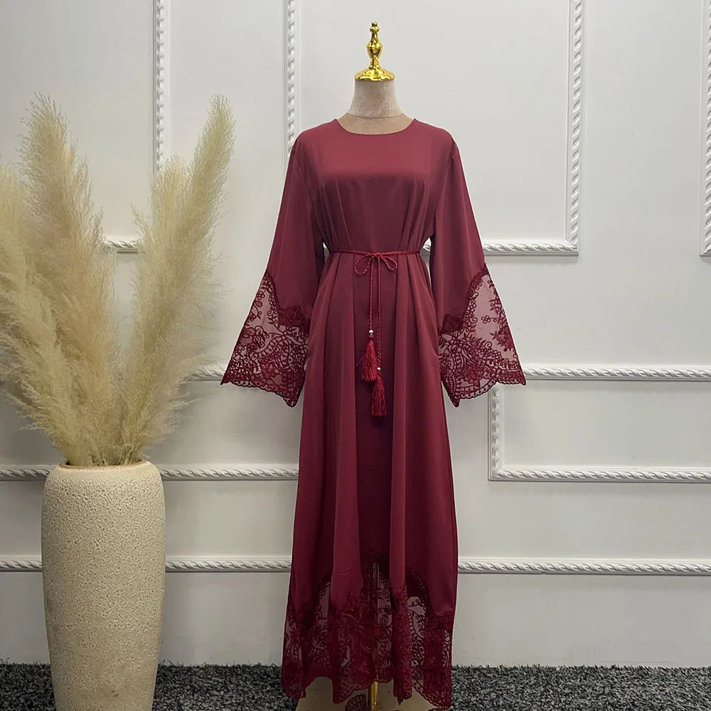 Dubai Turkish Spring Summer Women's Muslim Dress Islam Exquisite Abaya New Solid Elegant Embroidered Robe Ladies Evening Dress