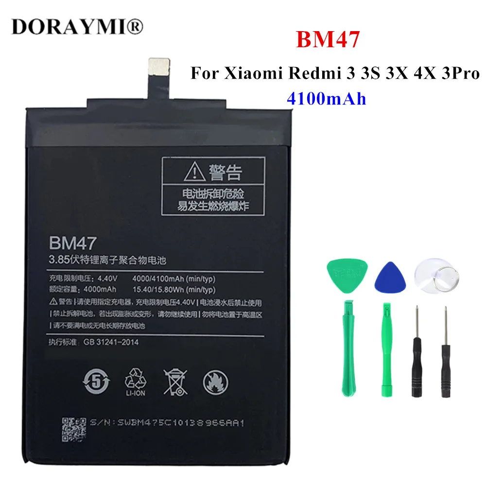 Original 4100mAh BM47 Battery for Xiaomi Redmi 3 3S 3X 3Pro Hongmi 4X ...
