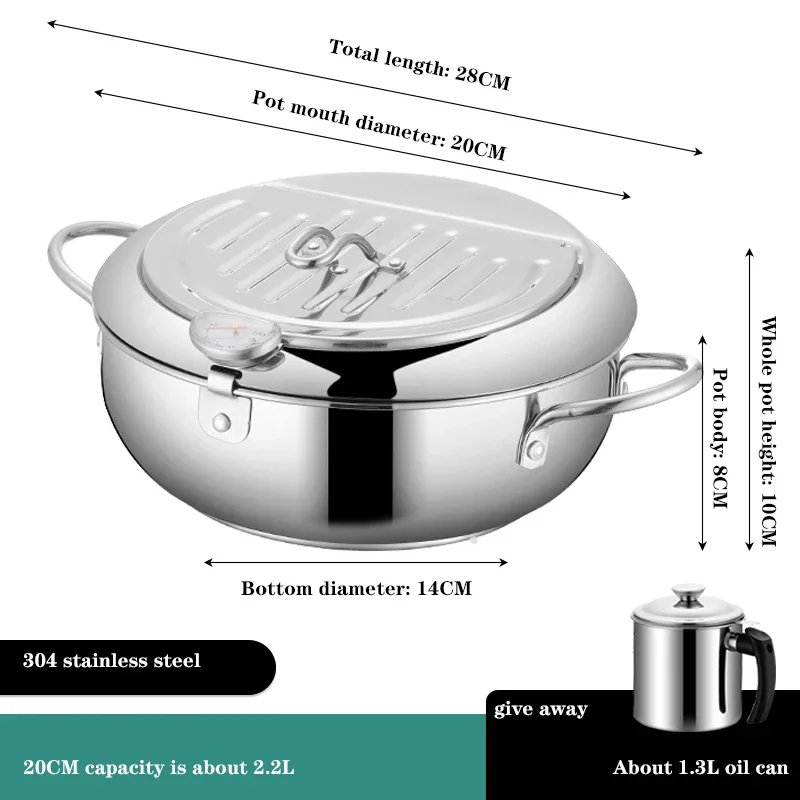 Deep fryer Stainless Steel Tempura Fryer Temperature Control Fried Chicken Fried Pan Cooking Tool Gas Electric Stove Universal