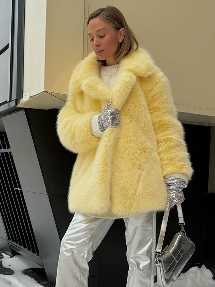 Mid-Length Women's Fur Coat Suit Collar Loose Imitation Fox Fur Plush Coats Warm Soft Thickened Winter Socialite Fur Overcoat 4