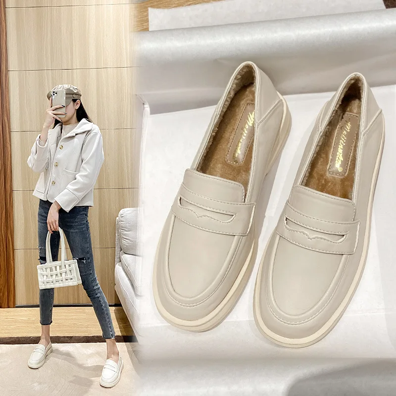 2022 Fashion Women Flat Loafers Shoes Chunky Thick Platform Black Shoes Round Toe Spring Autumn Ladies Feetwear Single Shoes