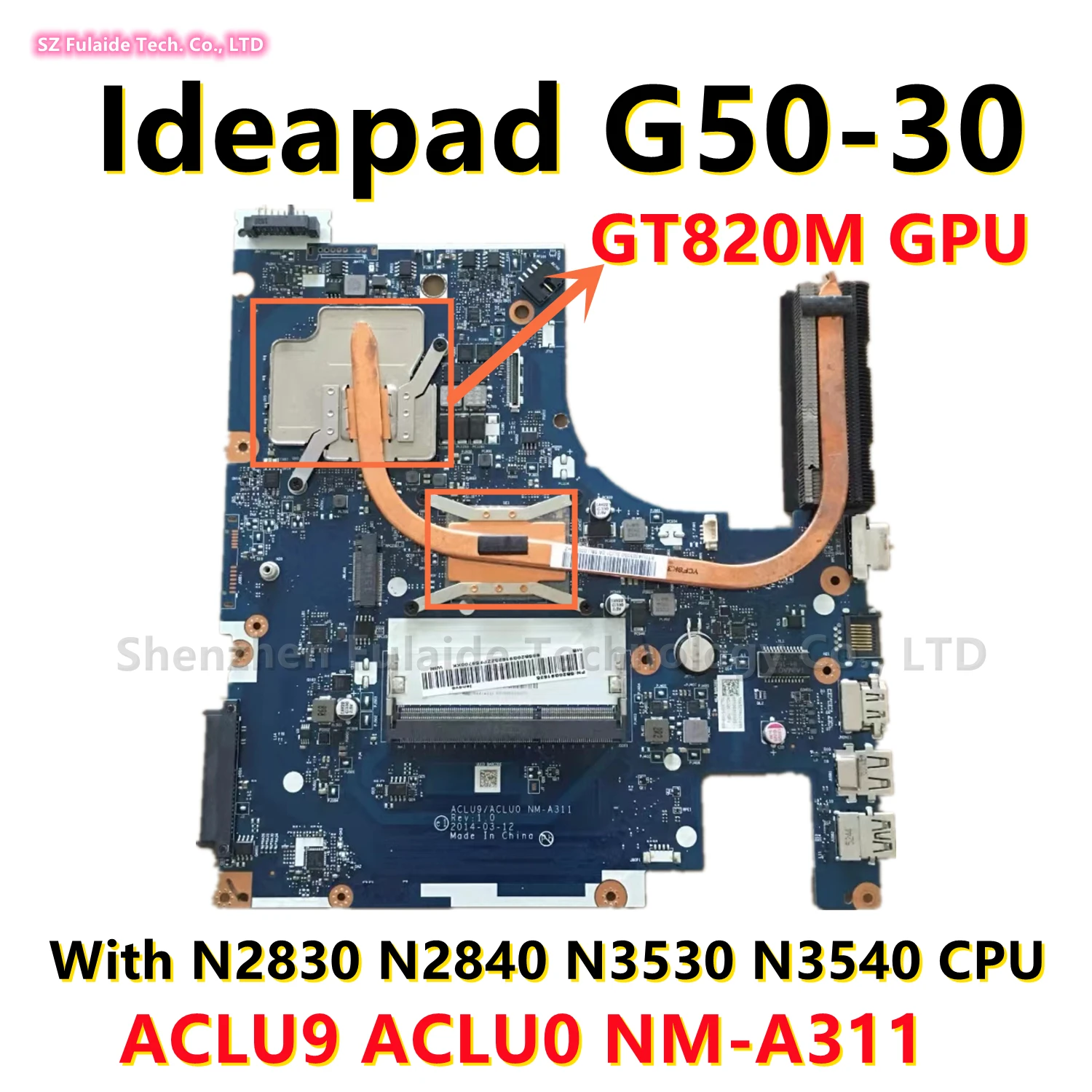 Aclu0 Nm-a311 para Lenovo Ideapad G5030 Computador Portátil Placa-mãe com N2830 N2840 N3530 N3540 Cpu Gt820m Gpu Livre Dissipador de Calor Bem Aclu9