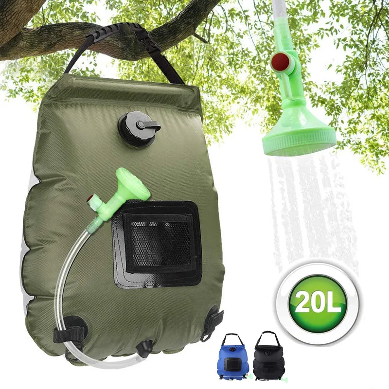 

20L Water Bags Outdoor Camping Hiking Solar Shower Bag Heating Camping Shower Climbing Hydration Bag Hose Switchable Shower Head