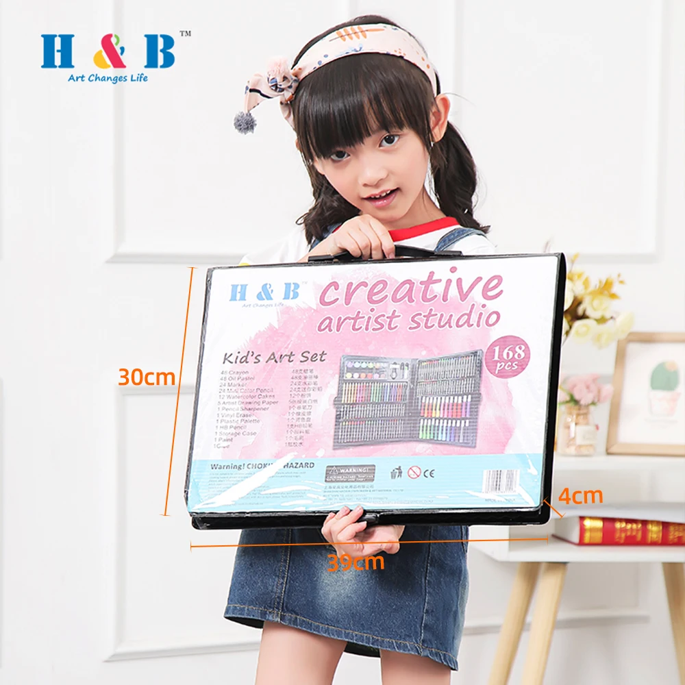 168pcs Drawing Pen Art Set Kit Painting Sketching Color Pencils Crayon Oil Pastel Water Color Glue with Case for Children Kids