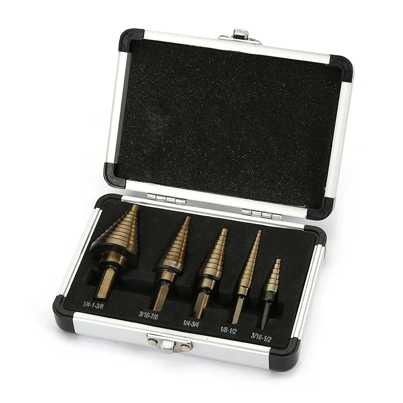 5Pcs Large Titanium HSS Step Cone Drill Hole Cutter Bit Set Drilling