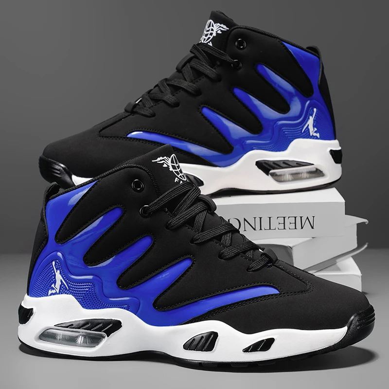 Men's Breathable Lightweight High-Top Basketball Shoes - Non-Slip Rubber Sole, Geometric Pattern Design, Suitable for Running, Training and Casual Wear - Four-Season Fashionable Sneakers - Perfect Gift for Him, Durable Basketball Gear, Athletic Shoes