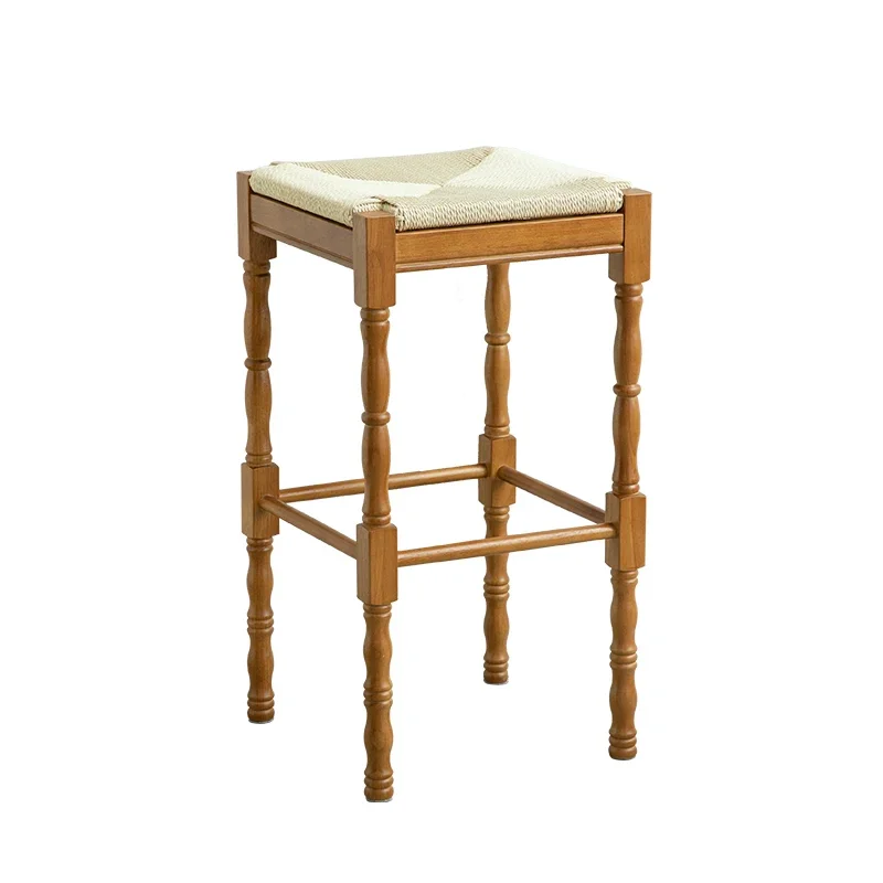 French Medieval Solid Wood Bar Chair High-grade Nordic Contracted Designer Dining Chair Creative Home Bar Cafe High Stool