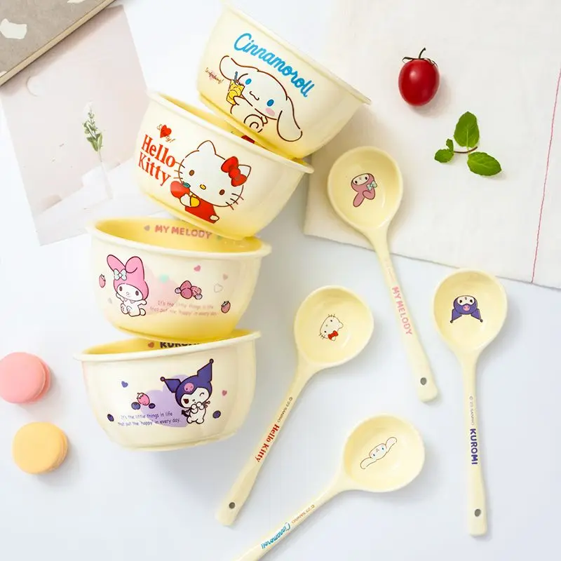 

Hello Kitty Anime Kawaii Sanrio Household Rice Bowl Ins Cute Cartoon Cinnamoroll Kuromi Eating Tableware Toys for Girls