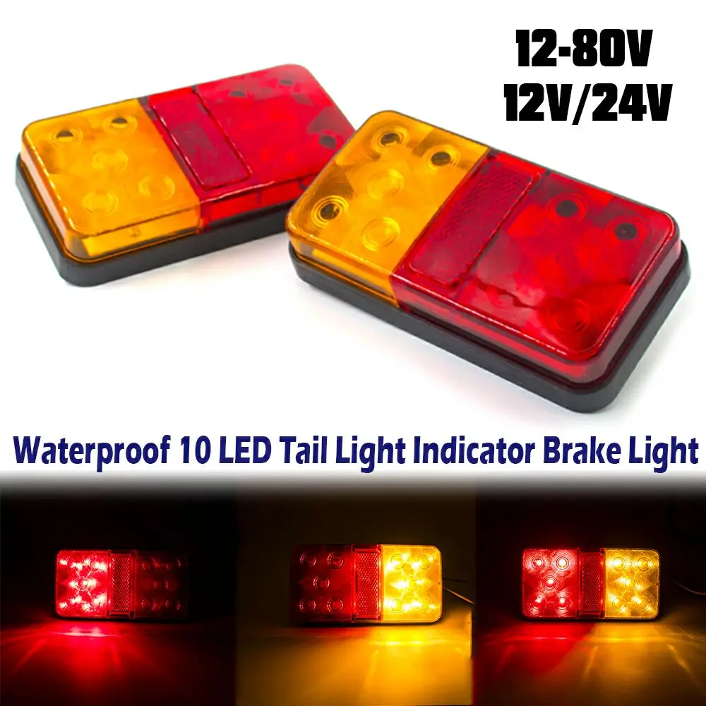 2pcs 10 Led 12v 24v 1280v Rear Tail Light Taillight Brake Stop Turn