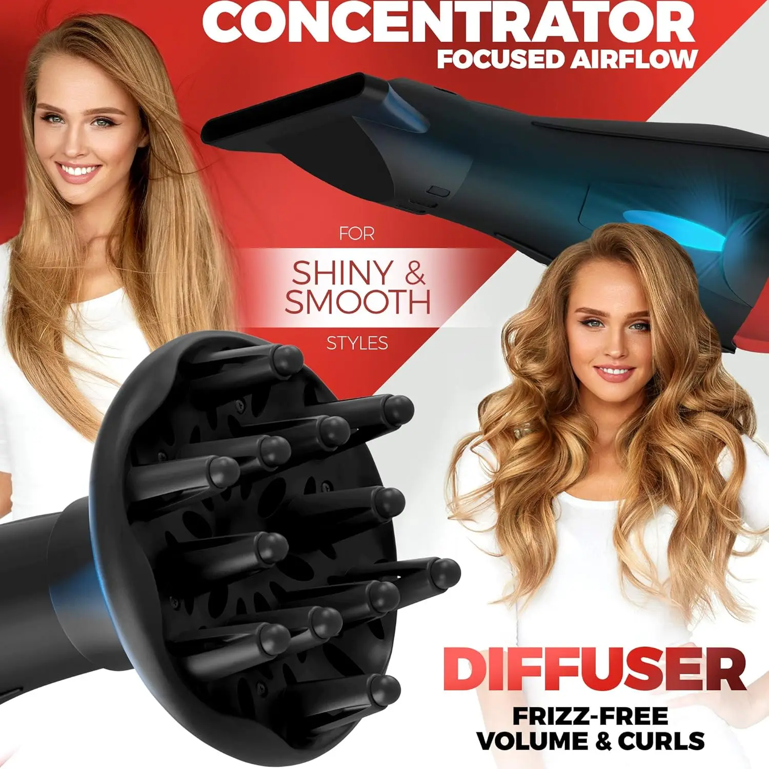 Ionic Salon Hair Dryer, 2200 Watt Powerful AC Motor Ceramic Tourmaline Ion Blow Dryer, Quiet Hair Dryers with Diffu