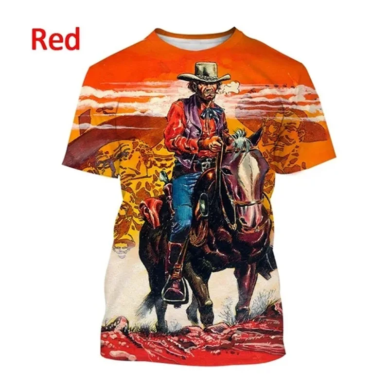 Mens Casual Short Sleeve Western Cowboy T Shirt