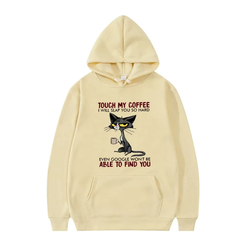 Disdainful Cat Protection Coffee Animation Print Youth Hooded Sports Top Fleece Pullover Casual Jogging Fitness Sweatshirt 5