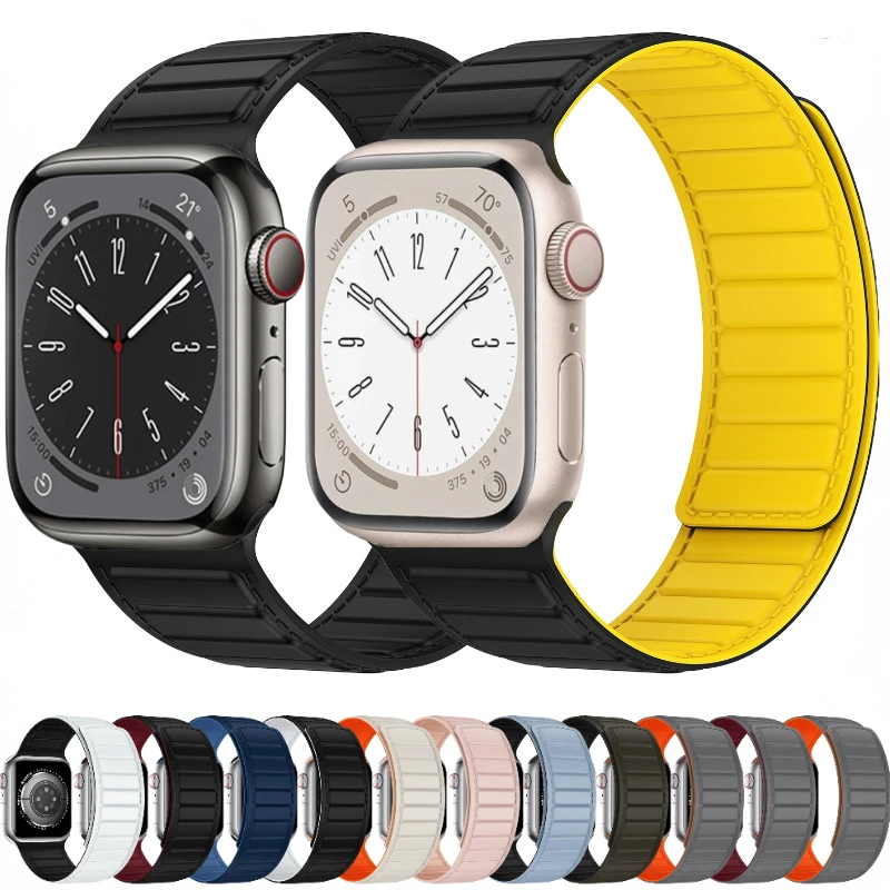 

Silicone strap For Apple watch Ultra 49mm 8 7 45mm 41mm Magnetic buckle bracelet wristband For iwatch 6 5 4 3 SE 44mm 40mm 42mm