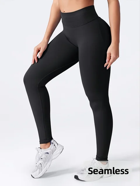 Leggings de sport sans couture taille haute pour femme, effet push-up fessier, contrôle abdominal, froncé, pour gym et yoga, modèle Four