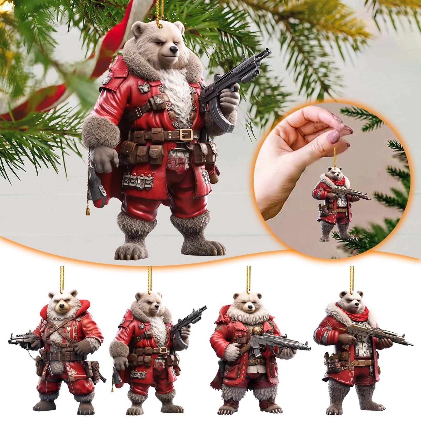 

Cool And Imposing Christmas Bear 2D Acrylic Material Hanging Bear Pendant Decoration Office Home Christmas Tree Decoration 2024
