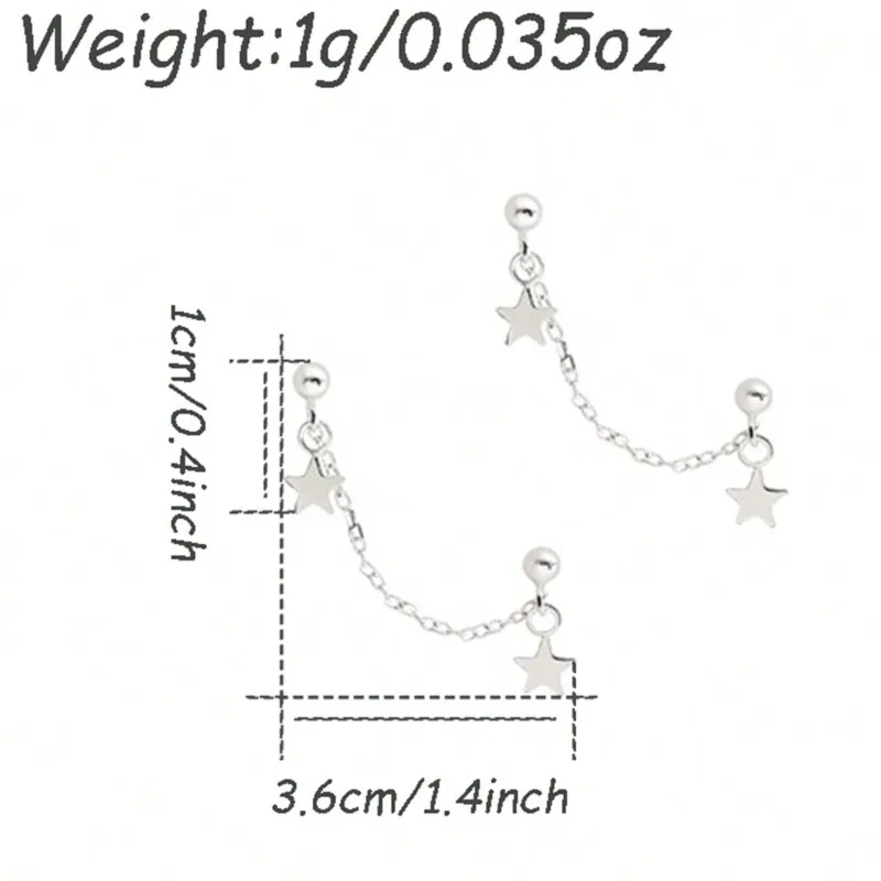 Silver Color Star Shape Tassel Double Ear Hole Stud Earring for Women New Fashion Simple Y2K Party Jewelry Gifts