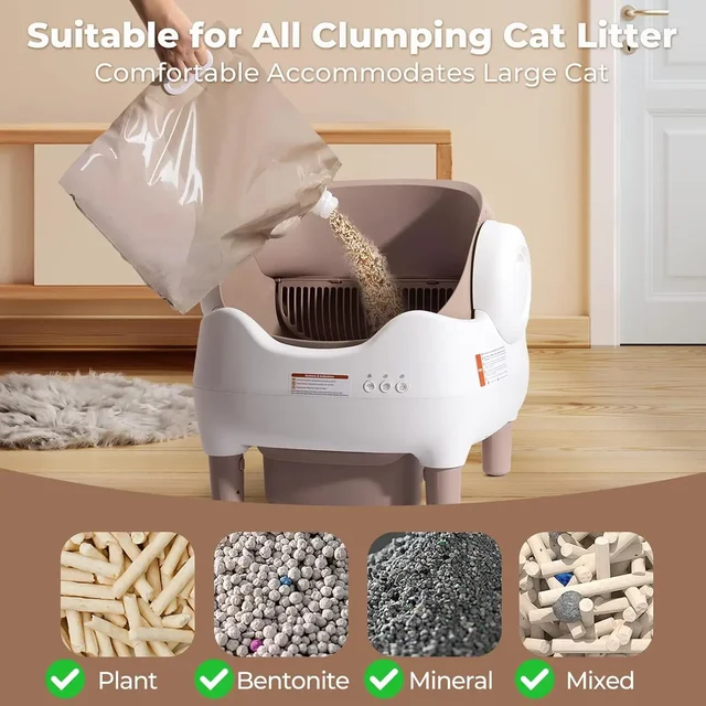 Automatic Cat Litter Box Self Cleaning with APP Control Odor-Free Waste Disposal Large Waste Bin Open-Top for Multiple Cats 6