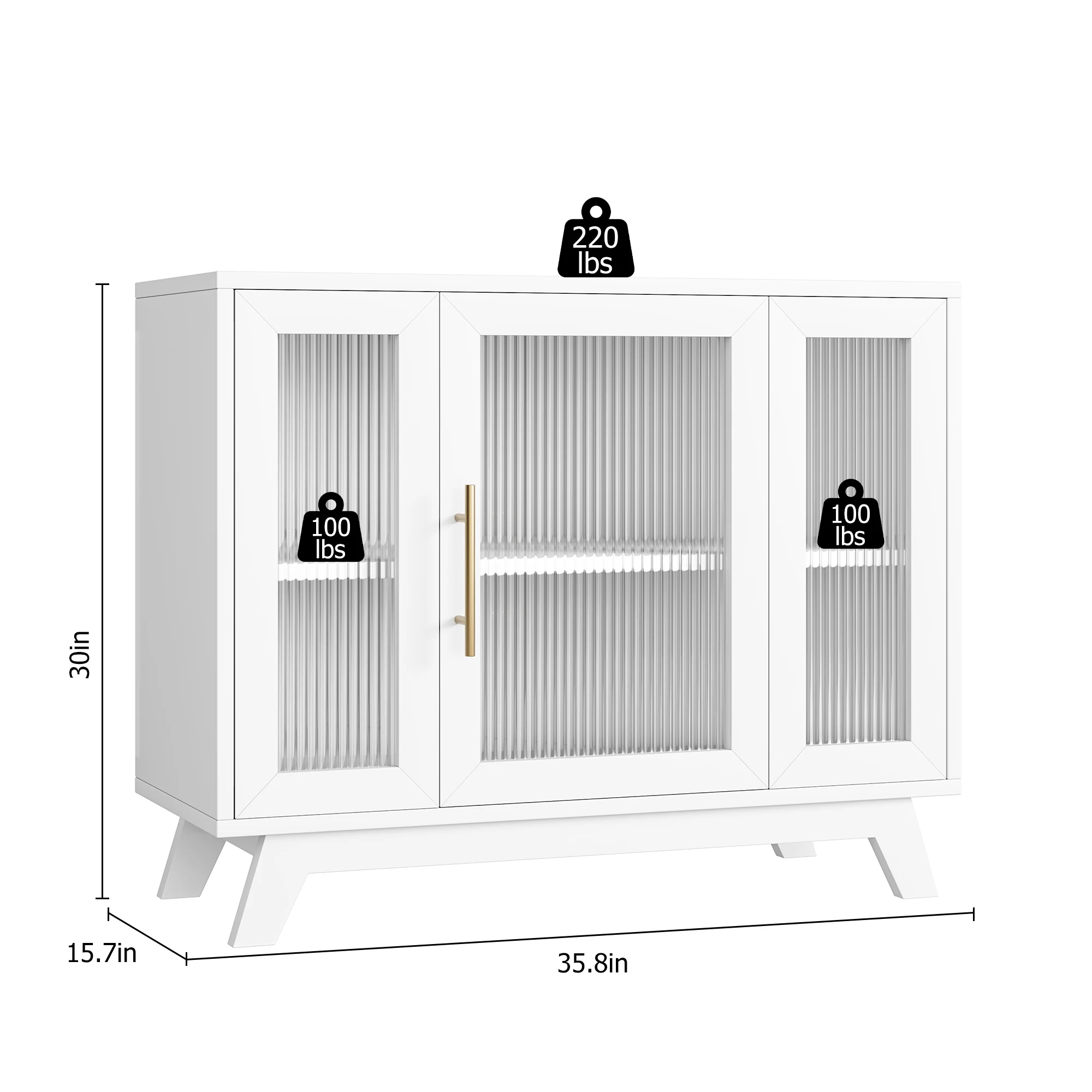 Sideboard Buffet Cabinet with Fluted Glass Door, 36" Modern Accent Storage Cabinet with 2-Tier Storage, White Coffee Bar