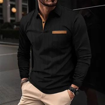 Polo da Uomo a Maniche Lunghe con Colletto, Casual Business, Traspirante e Assorbente, Stile Elegante