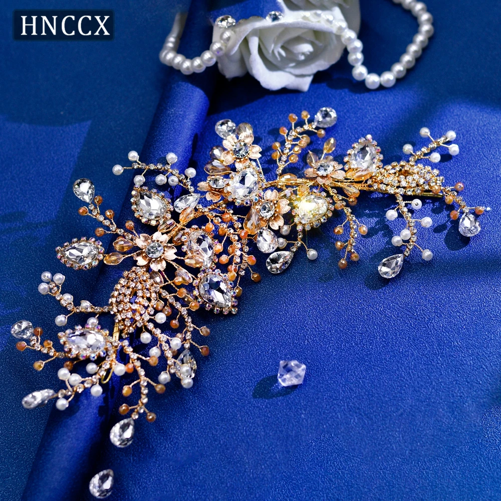 HNCCX Bridal Headband Wedding Forehead Crown Rhinestone Hair Accessories Alloy Flower Headpiece Pearl Headwear For Women CP453
