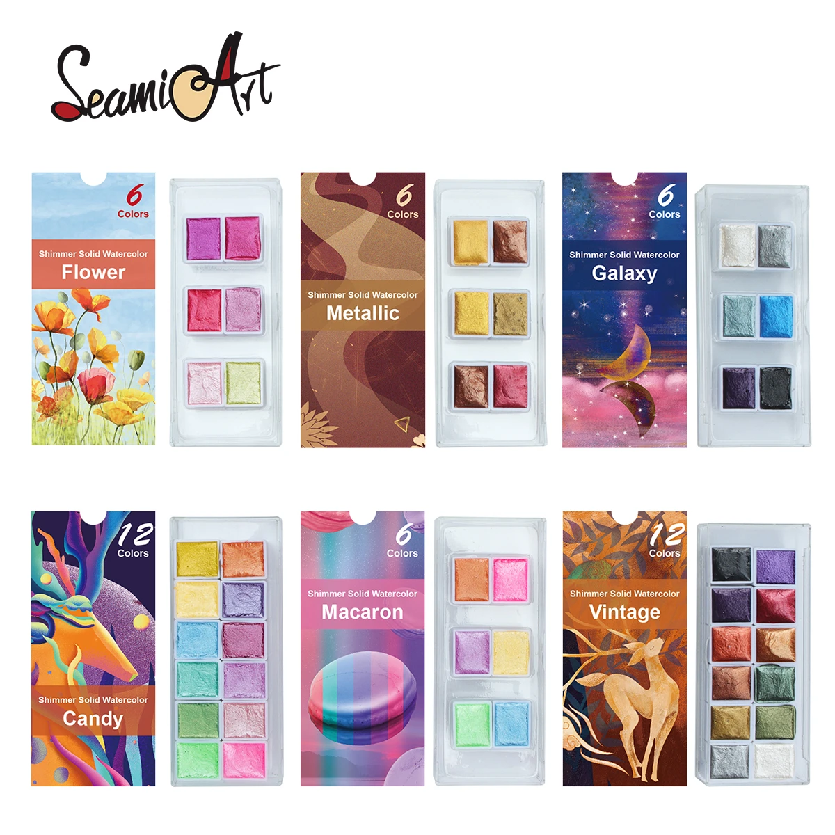 Seamiart 6/12 Watercolor Paint Set Metallic Glitter For Artists School