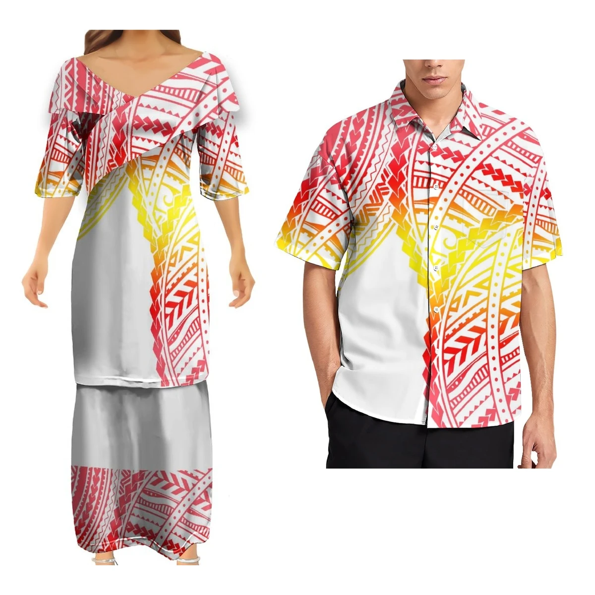 

Samoan Tribal Clothes Brand Design Couple Clothes V-Neck Oversized Social Puletasi For Women Free Shipping