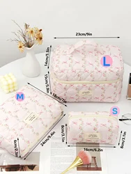 Chic Quilted Cotton Cosmetic Organizer - Portable Zipper Handbag - M (Bow)