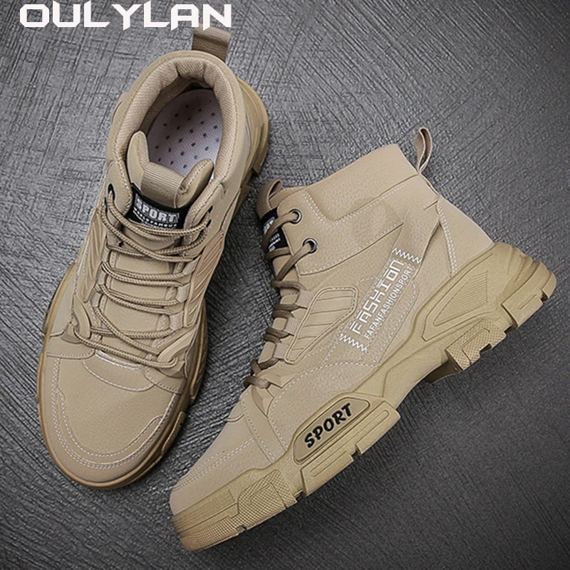 

Men Fashion Leather Boots British High Top Men's Footwear for Outdoor Work Boots Trendy 2024 Spring New Leisure Shoes