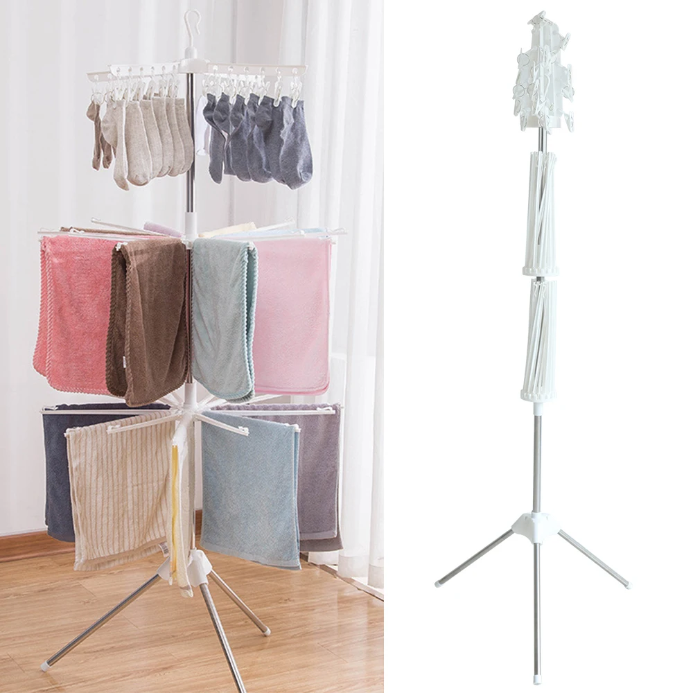 

3-Tier 360° Rotation Clothes Drying Rack Foldable Laundry Hanger Tripod Foldable Stand Rack Removable 24 Clips