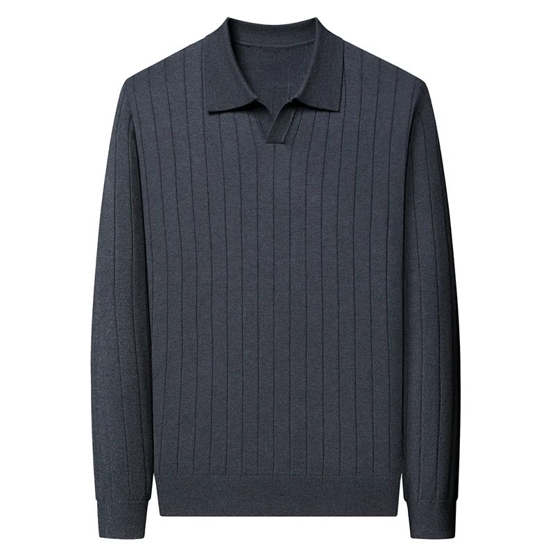New Design Men's Sweater Polos 2024 Autumn Turn Down Collar Wool Blended Knit Shirts Long Sleeve  Jumper Pullover Knit Clothes 2