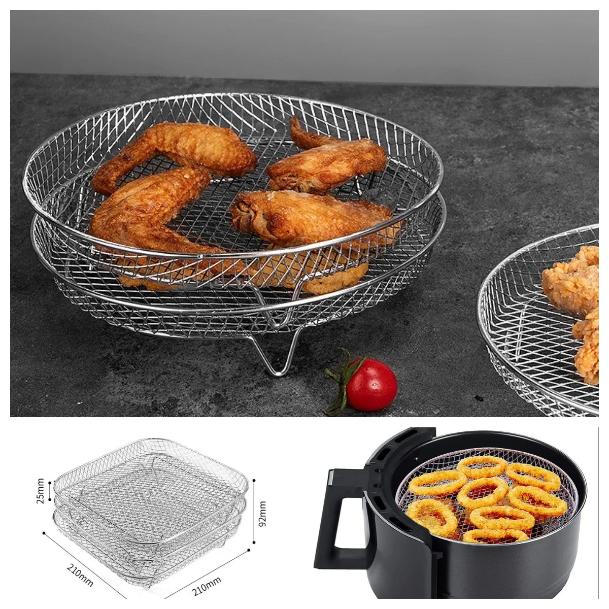 Square Three-Tier Air Fryer Rack Tray Stainless Steel Steaming Racks Baking  Pan BBQ Grill Kitchen Accessories Air Fryer Tools - AliExpress