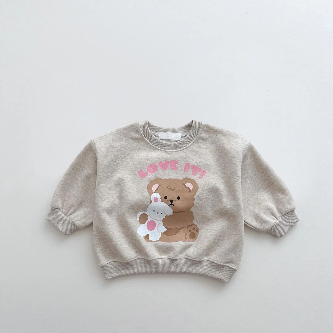 Spring Boy Children Cute Bear Print Long Sleeve T-shirt Girl Baby Cartoon Casual Sweatshirt Infant Cotton Tops Toddler Tees