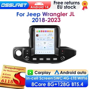 Radio de coche con pantalla vertical de 9,7 pulgadas, Android 14, 2 DIN, para Jeep Wrangler JL/Gladiator 2018-2023, reproductor multimedia para coche, GPS, Carplay inalámbrico, Android Auto, 4G, DSP, BT, Mirror Link, SWC, cámara 360, 2Din, autorradio, sistemas inteligentes, pantalla QLED con Snapdragon 6115 1