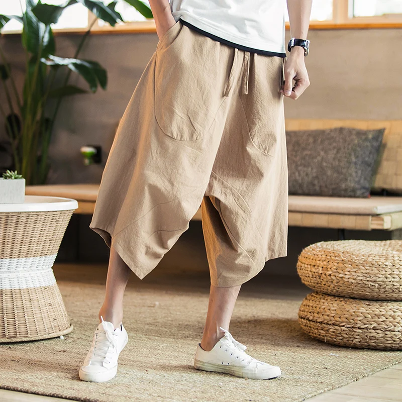 

Mens Summer Cotton Linen Joggers Pants Men Harajuku Harem Pants Male Vintage Japanese Style Sweatpants Fashions Dropshipping