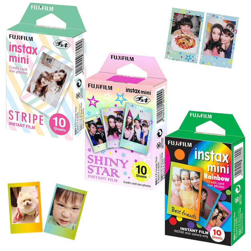 For Fujifilm Instax Mini 12 11 8 9 Camera Film Sheets Pack - 30 Exposures Instant Mini Photos  Rainbow  Shiny Star  Stripe Frame