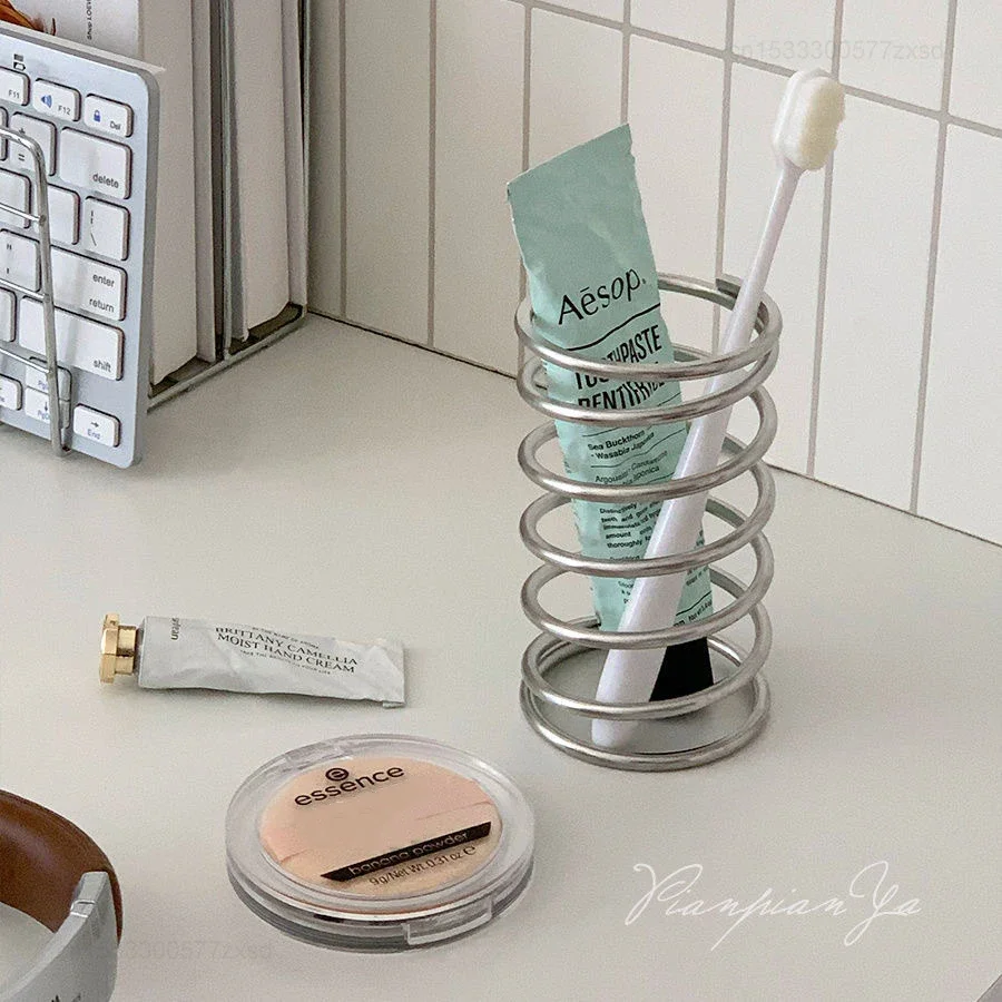 Toothbrush Holder, Creative, Stainless Steel, for Toothpaste, Bathroom Makeup Brush Storage Decoration