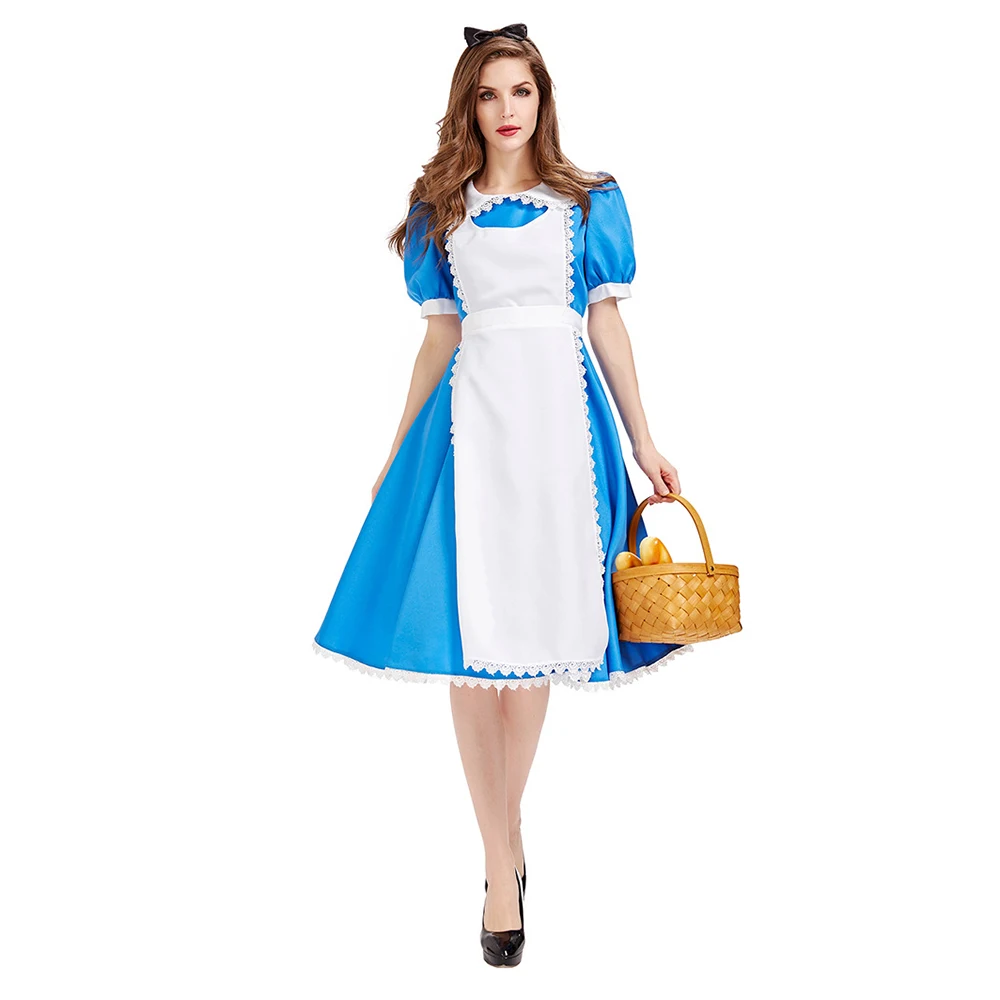 

Women Alice in Wonderland Costume Blue Lolita Dress Maid Apron Fantasia Carnival Halloween Costumes for Women Masquerade Party D