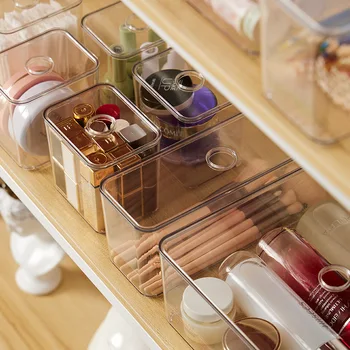 Organizer da Scrivania in Acrilico con Coperchio, Scatola Trasparente per Cosmetici e Trucchi, Contenitore per Cancelleria e Articoli da Ufficio