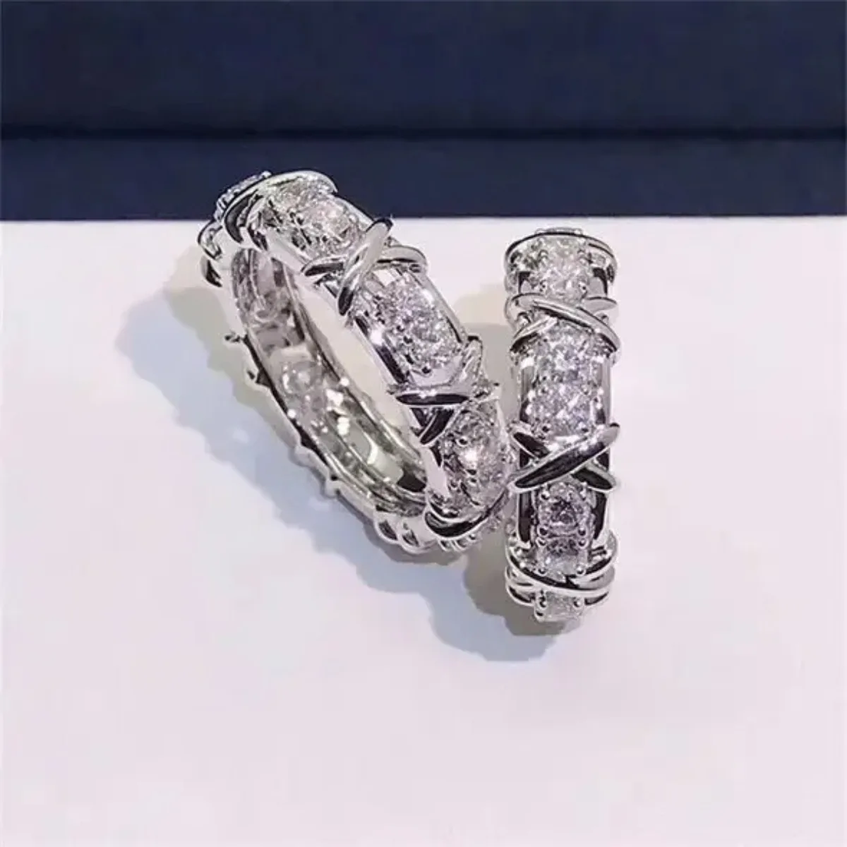 Zircon Rings Fashion Cubic Zirconia Delicate Women Weight Loss Ring Couple Health Care Jewelry Cross Geometric CZ Dancing Party Wedding Rings