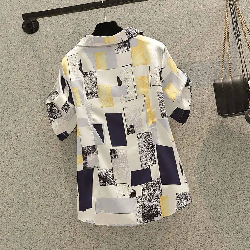 Elegant Fashion Harajuku Slim Fit Female Clothes Loose Casual All Match Tops Women Button POLO Collar Short Sleeve Women Shirt