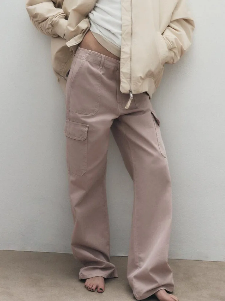

Women's trousers 2023 summer new high-quality all-match pocket decorative high-waist casual straight-leg overalls
