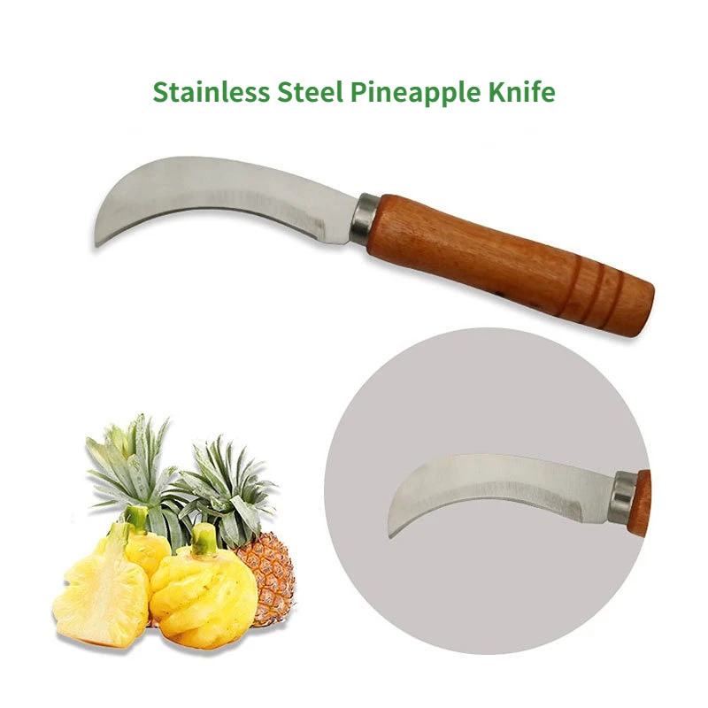 1 Piece Stainless Steel Kitchen Tools Pineapple Knife Vegetable & Fruit Peeler Coconut Mango Banana Wooden Handle Cutter