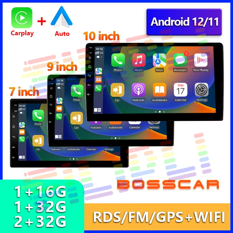 Car Multimedia Player 4core 2 Din Car Radio Androidauto Carplay Android 12 4G GPS 7"/9"/10" WIFI BT IPS for BOSSCAR