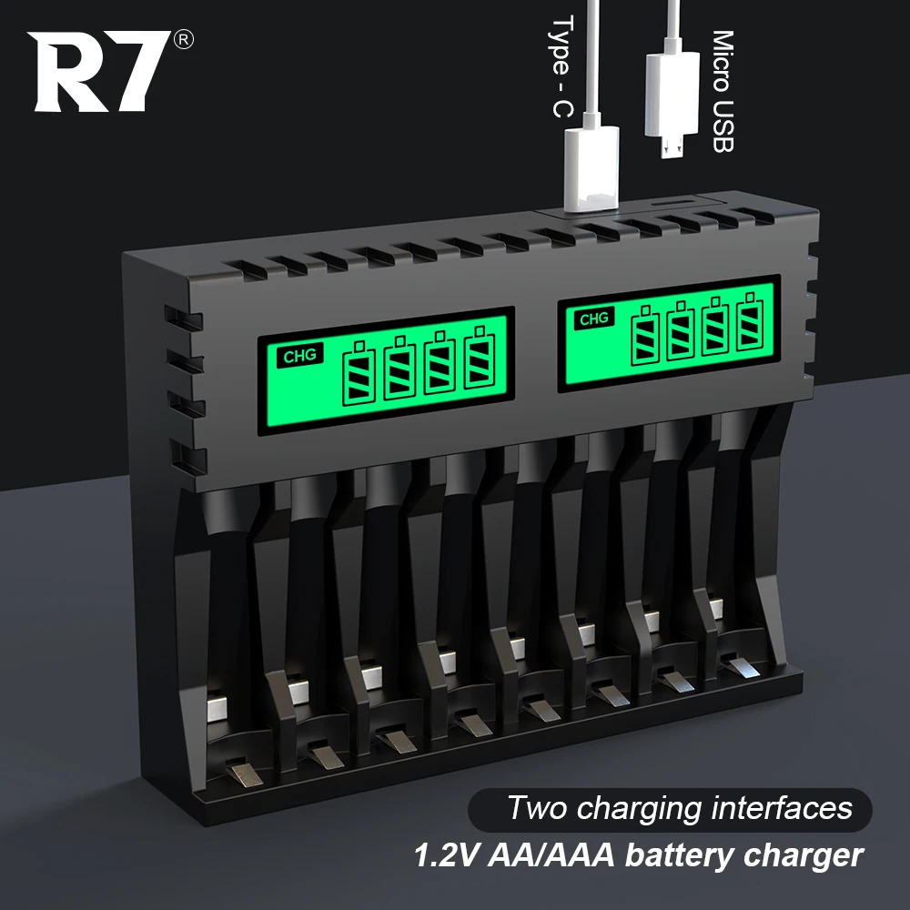 

R7 8 Slots LCD Fast Charger Intelligent Charger for 1.2V NiCd Ni-MH AA/AAA Rechargeable Batteries