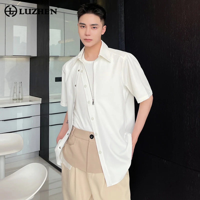 

LUZHEN Zipper Decorate Design Fashion Short Sleeve T Shirts Personalized Trendy Street Korean Men's Tops Free Shipping LZ3937
