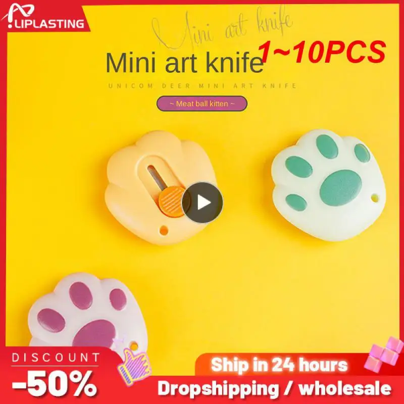 

1~10PCS Kawaii Cat Paw Mini Utility Knife Cute Paper Cutter Pocket Knife Express Box Opener Envelope Knife Korean Stationery