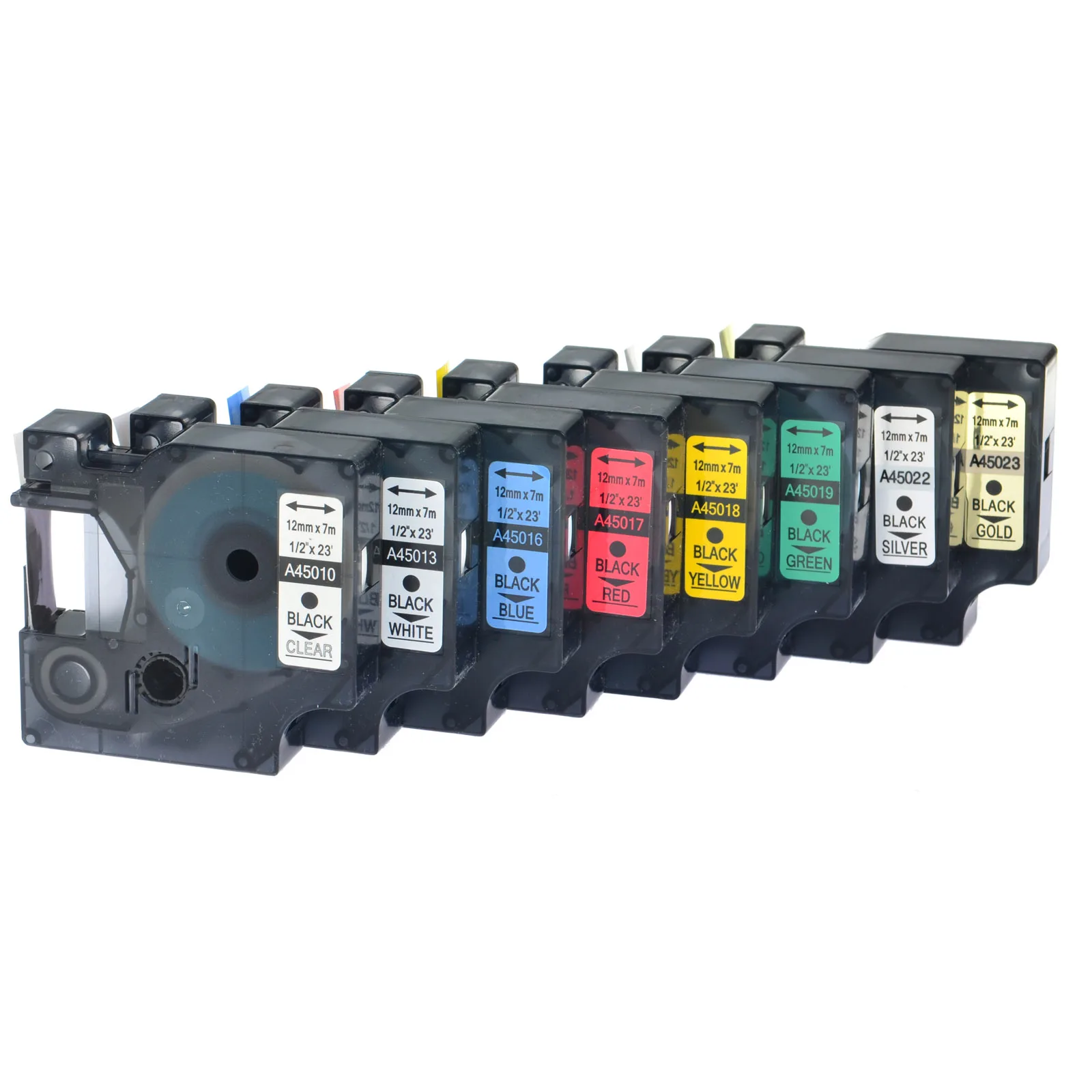 Etiqueta Compatível com Tape d1 45010 d1 45013 45018 Branco Vermelho Azul Amarelo Verde 12 mm Peças Conjunto