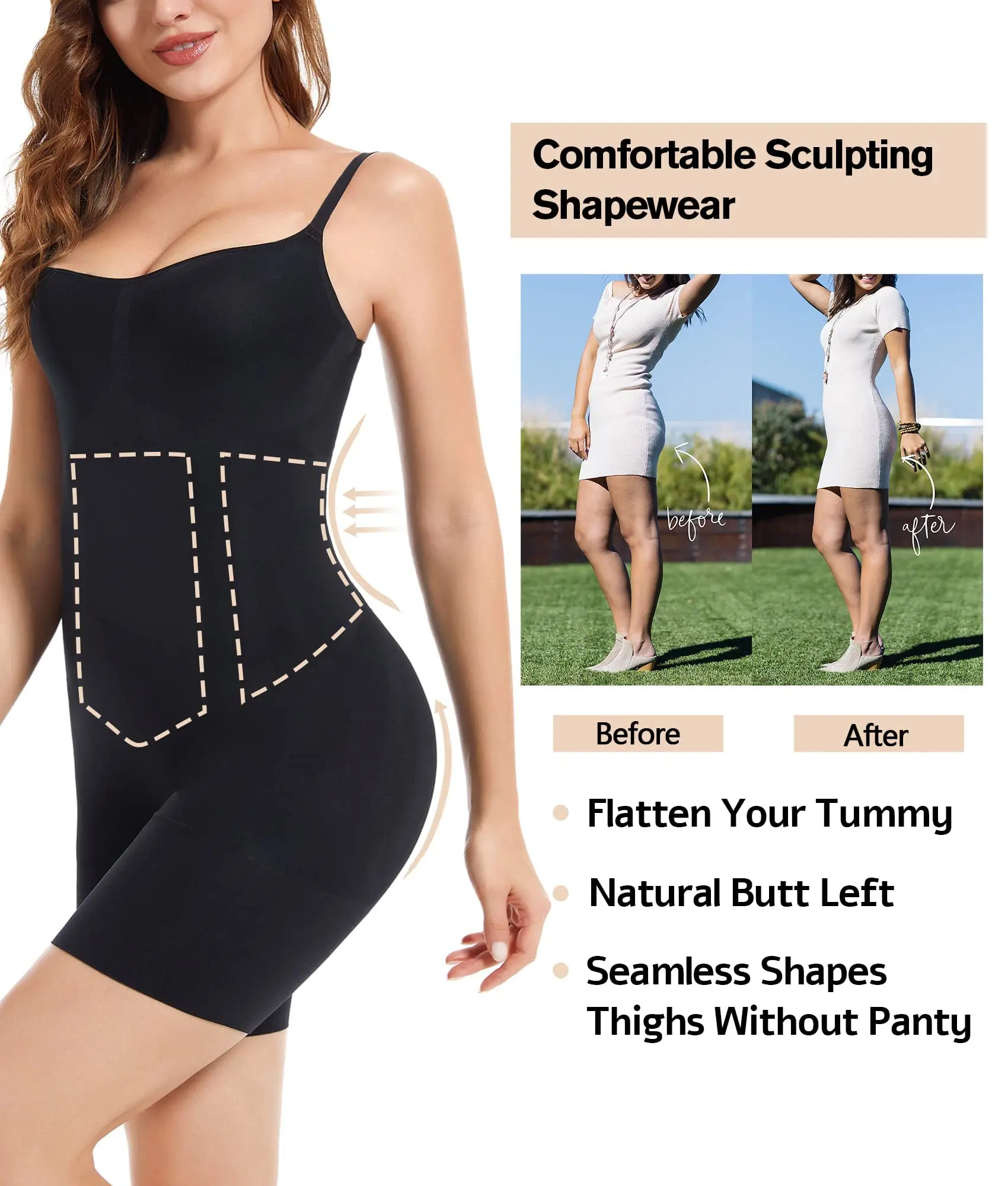  Bodysuit for Women Tummy Control Shapewear Mid Thigh Butt  Lifter Seamless Full Body Shaper Shorts (Color : Skin, Size : Medium) :  Clothing, Shoes & Jewelry