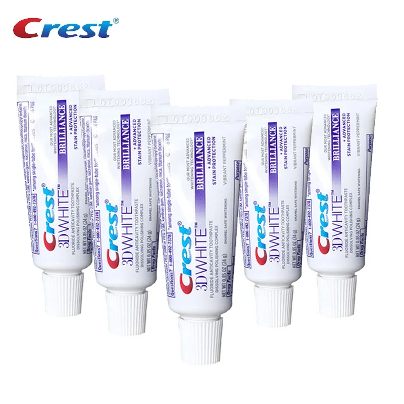 Portable Crest 3D Whitetoothpaste Brilliance Mini Teeth Whitening Dentifricio Piccolo 20G Per I Viaggi Senza Scatola 10 Pezzi